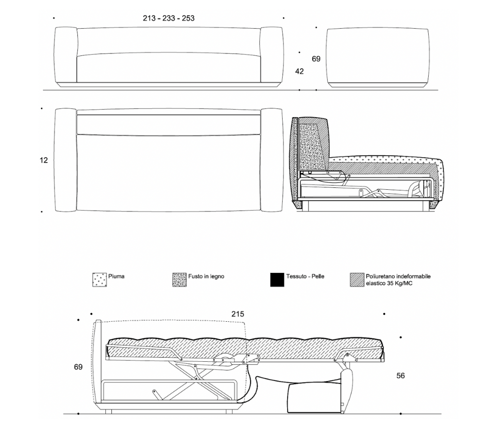 3-seater convertible sofa L213 or 233cm - Billy