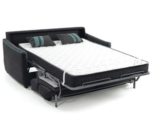 Canapé rapido 140 convertible lit en tissu gris avec matelas en position ouvert - Souffle d'intérieur