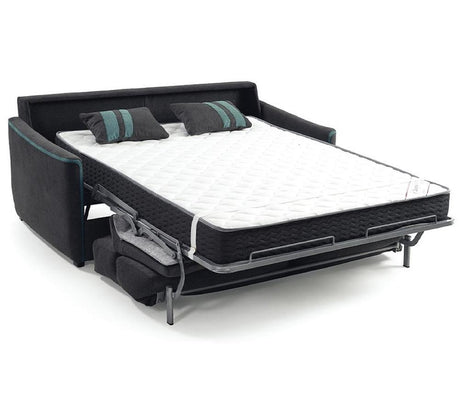 Canapé rapido 140 convertible lit en tissu gris avec matelas en position ouvert - Souffle d'intérieur