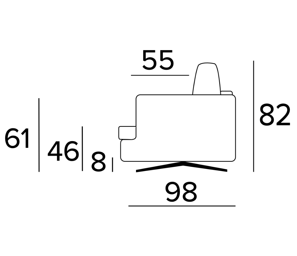 Dimensions détaillé du canapé convertible 140 en tissu marron design rapido et pieds métal - Souffle d'intérieur