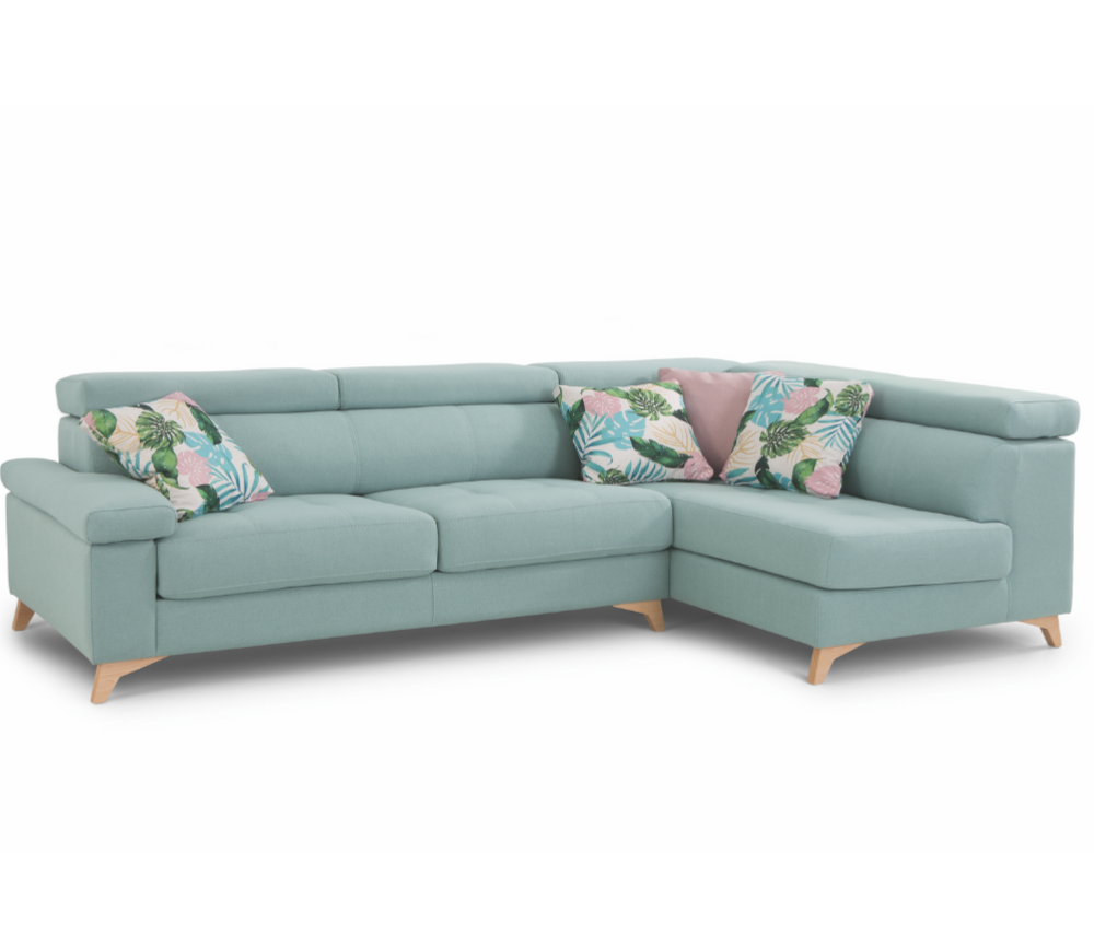Canapé d'angle bleu en tissu moderne avec pieds bois - Pola
