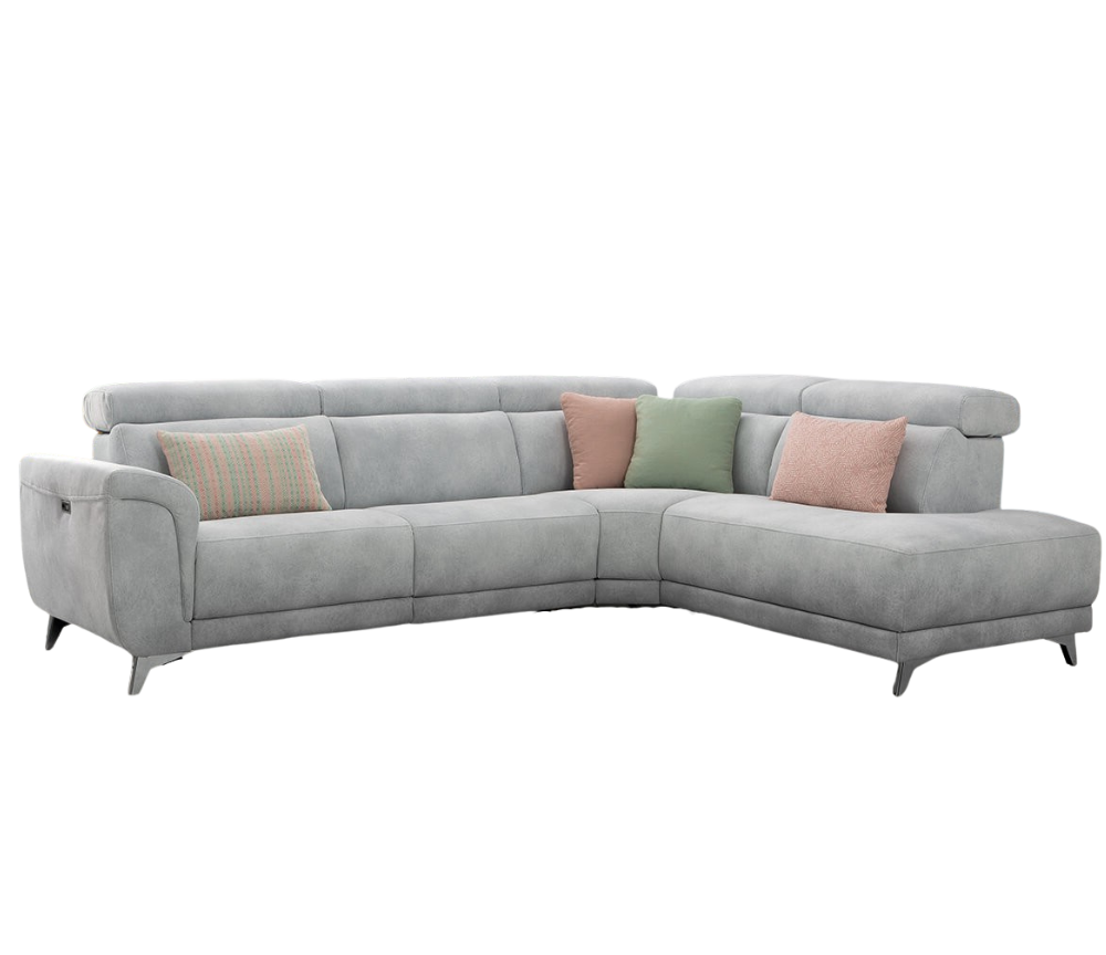 Canapé d'angle gris méridienne relaxation pieds chrome - Cassia