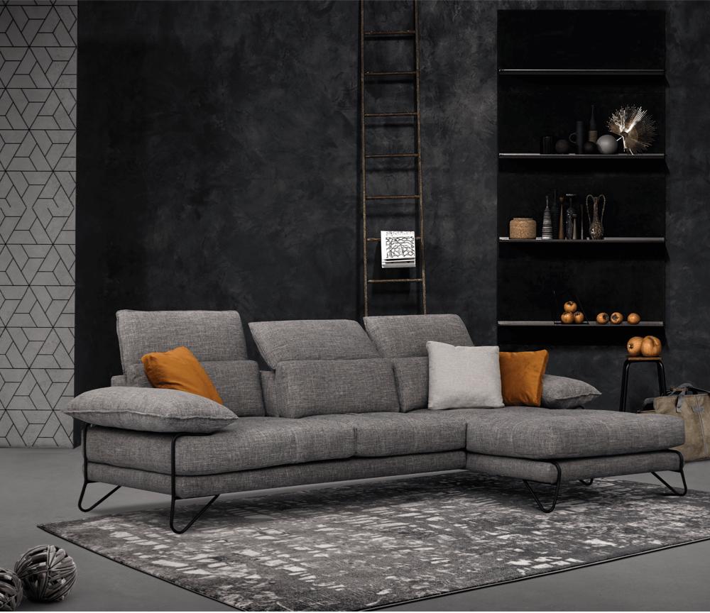 Canapé d'angle gris anthracite foncé avec dossiers avance recule - Souffle d'intérieur