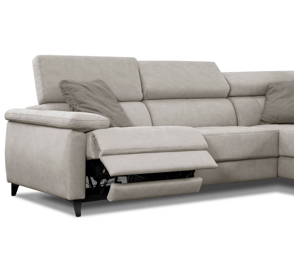 Canapé d'angle beige relax électrique en tissu contemporain - Monica