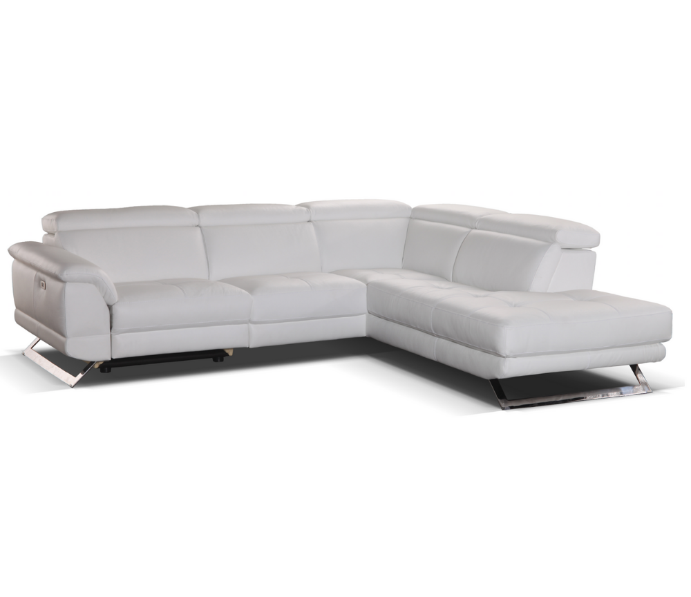 Canapé d'angle méridienne relaxation en cuir blanc - Souffle d'intérieur 