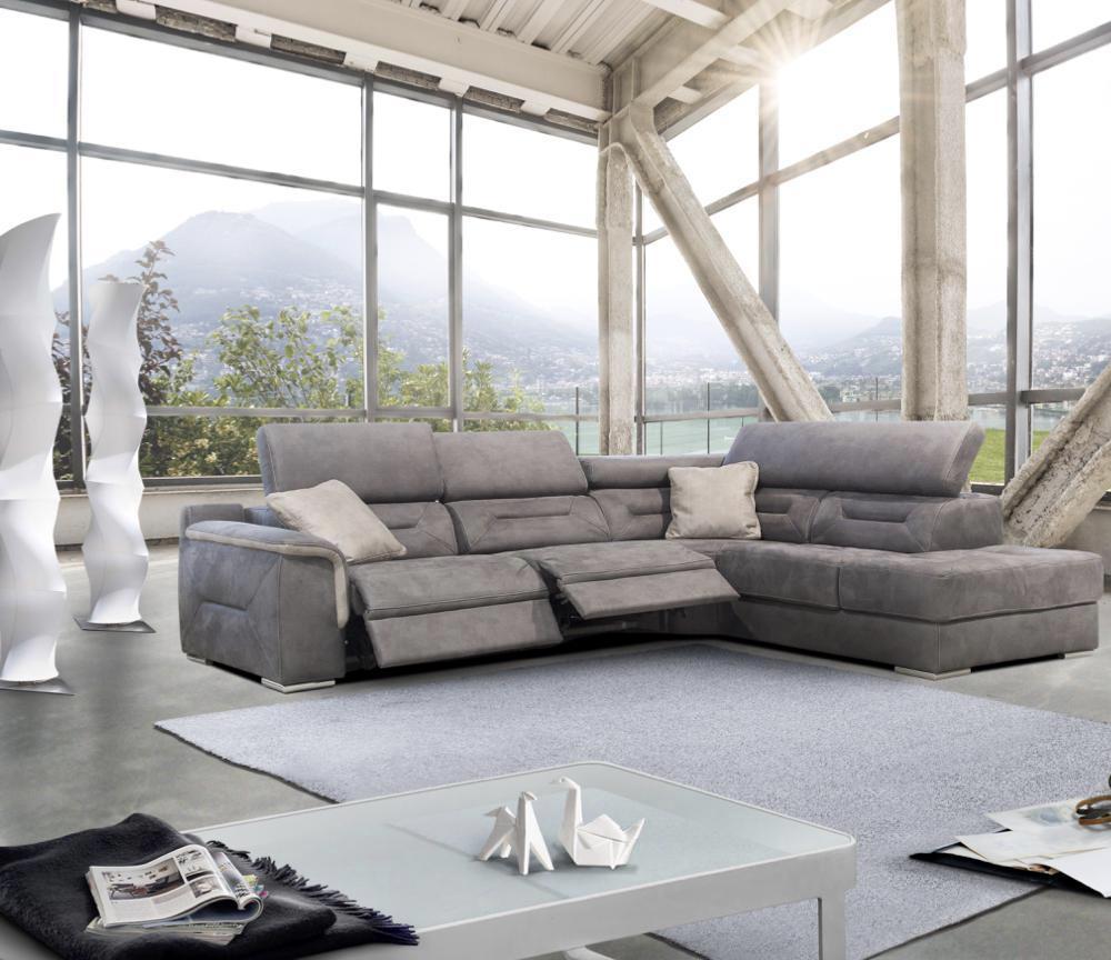 Canapé d'angle relax électrique contemporain tissu gris - Souffle d'intérieur