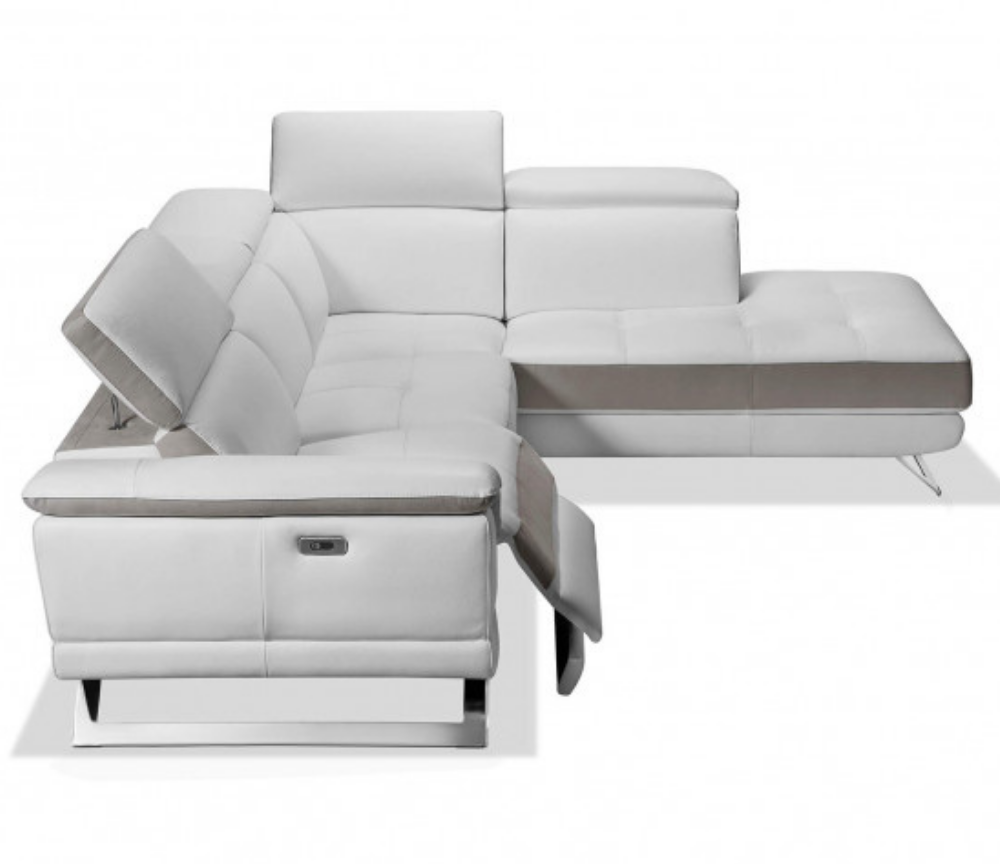 Canapé d'angle méridienne relaxation en cuir blanc gris - Souffle d'intérieur 