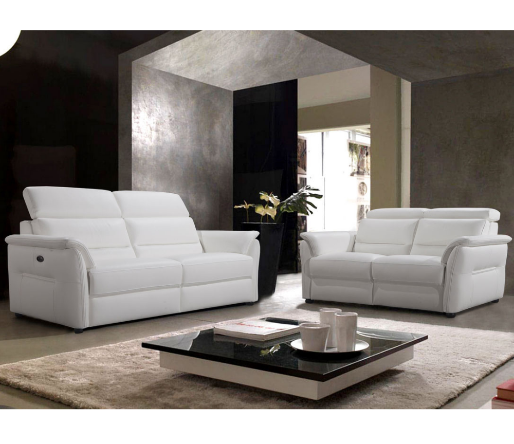 Canapé 3 places de relaxation moderne en cuir blanc - Souffle d'intérieur