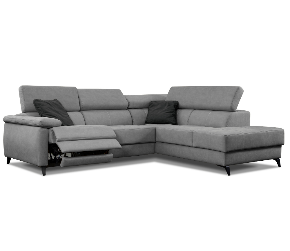 Canapé d'angle gris relax électrique en tissu contemporain - Monica