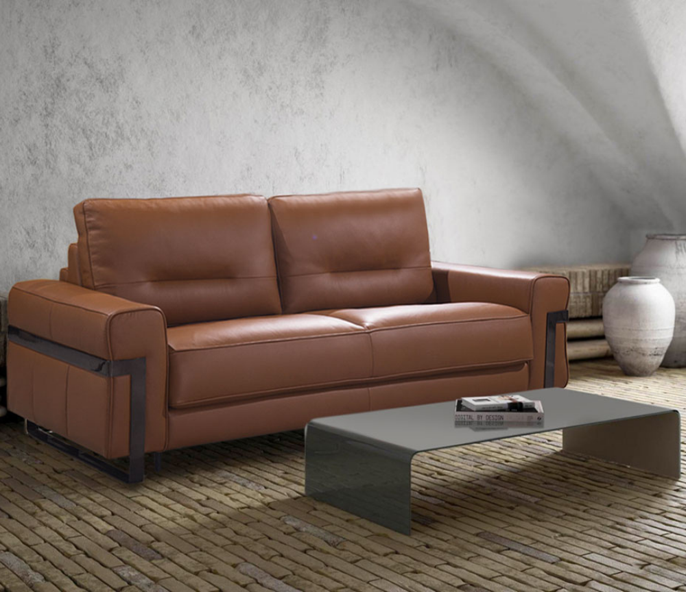 Canapé lit rapido cuir cognac contemporain pieds métal design - Argany