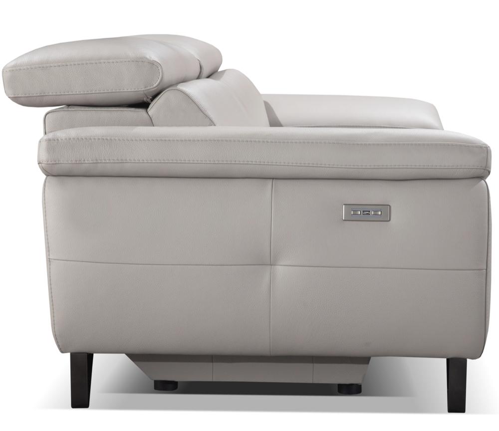 Canapé 3 places relaxation électrique cuir gris clair design - Souffle d'intérieur