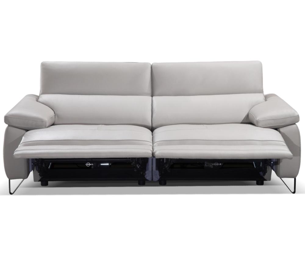 Canapé 3 places relaxation électrique cuir gris clair design - Souffle d'intérieur