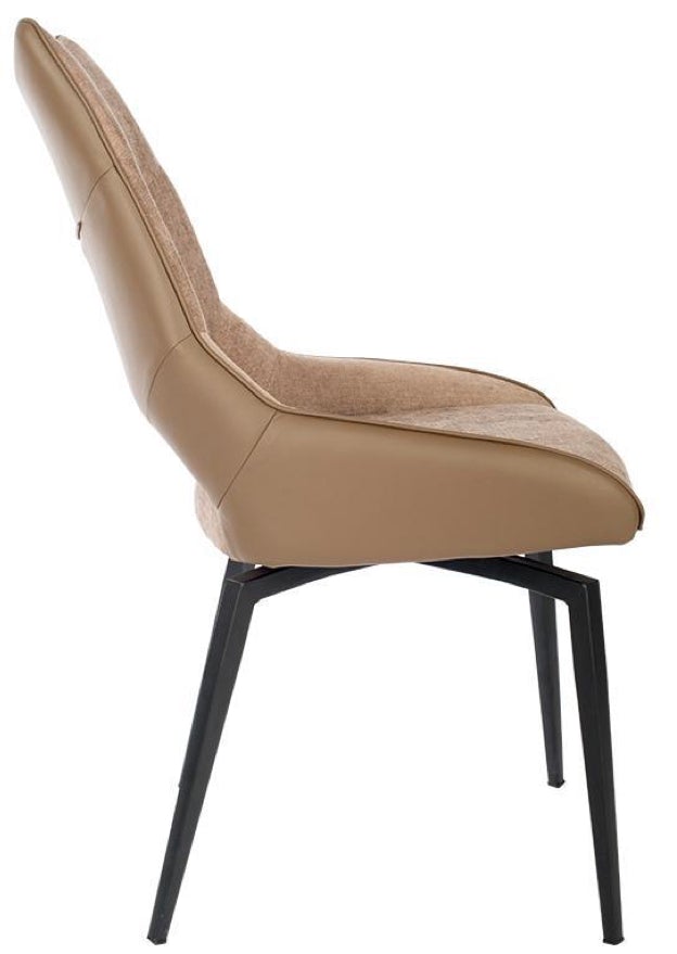 Chaise pivotante design en tissu bouclé beige avec pied en métal noir