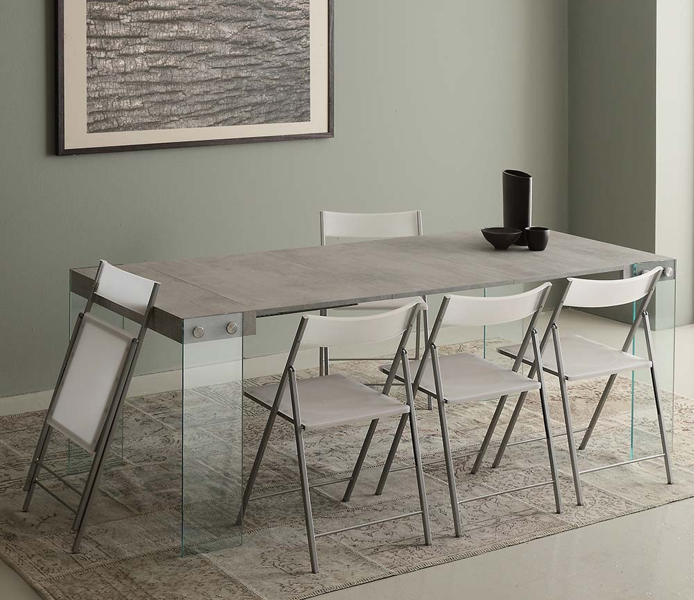 Console table extensible en laque grise design pieds verre - Georgia-Consoles-SOUFFLE D’INTÉRIEUR