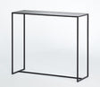 Console d'entrée contemporaine Mia – vue 3/4 – verre teinté noir et gris – pieds métal noir