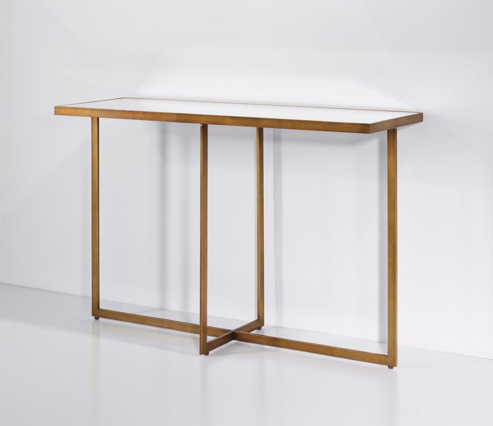 Console d'entrée contemporaine Sana – pieds métal laiton – vue 3/4