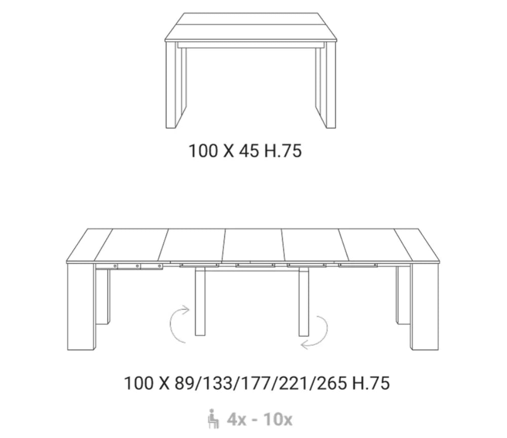 Console table extensible couleur gris béton 5 allonges - Maxime
