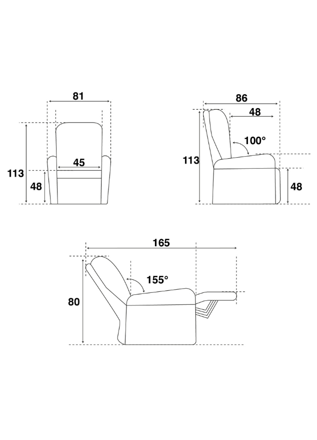 Fauteuil cuir anthracite pvc relaxation électrique - Fabienne