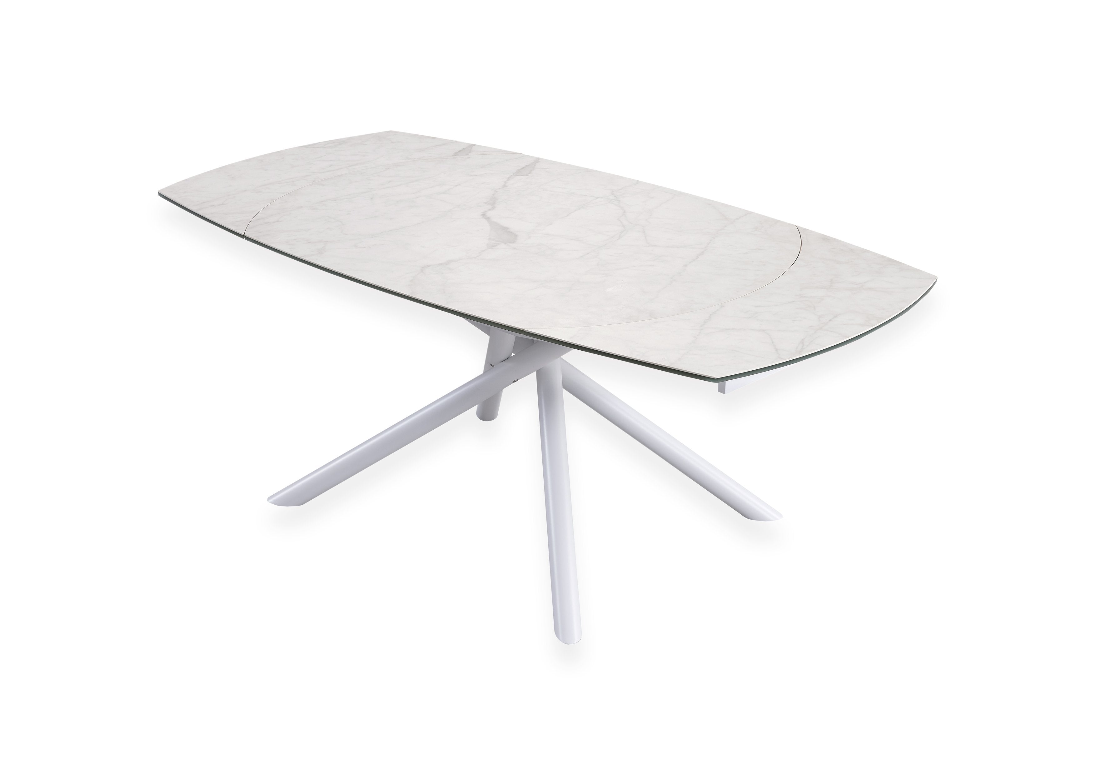 Table de salle a manger céramique extensible effet marbre blanc mat L 130cm - Miranda