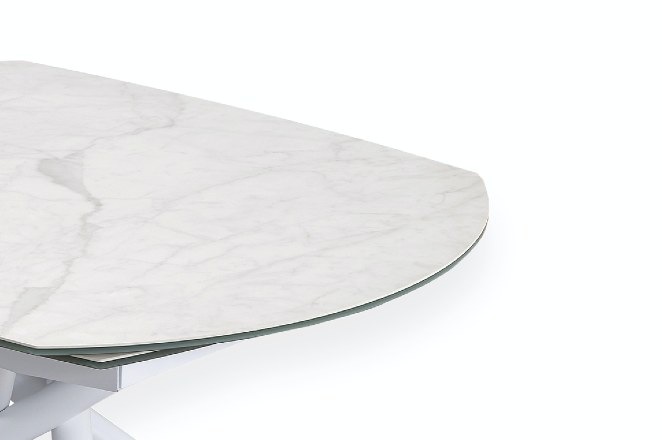 Table de salle a manger céramique extensible effet marbre blanc mat - Miranda