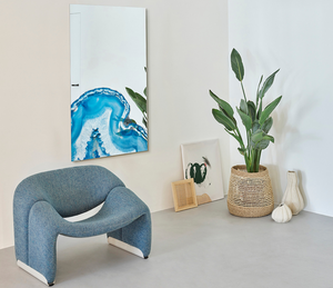 Miroir mural design rectangulaire avec des roches sphériques et des cristaux - Souffle d'intérieur 