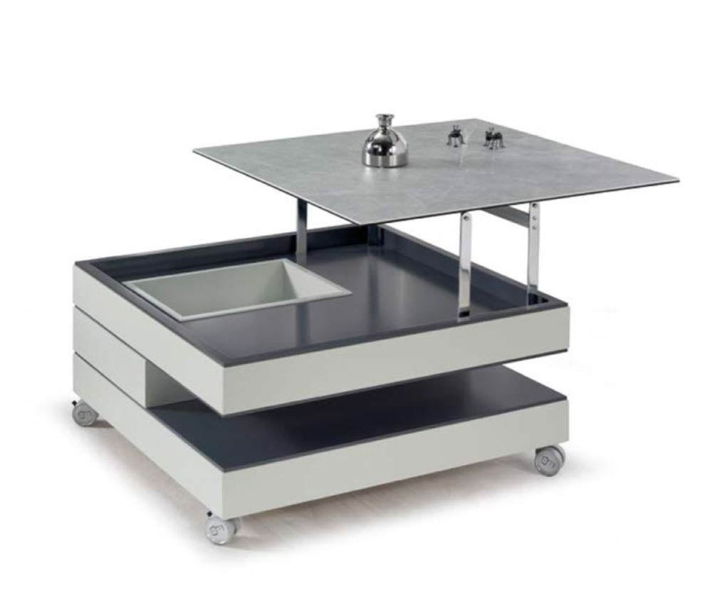 Table basse avec plateau relevable céramique carré design grise - Manuella