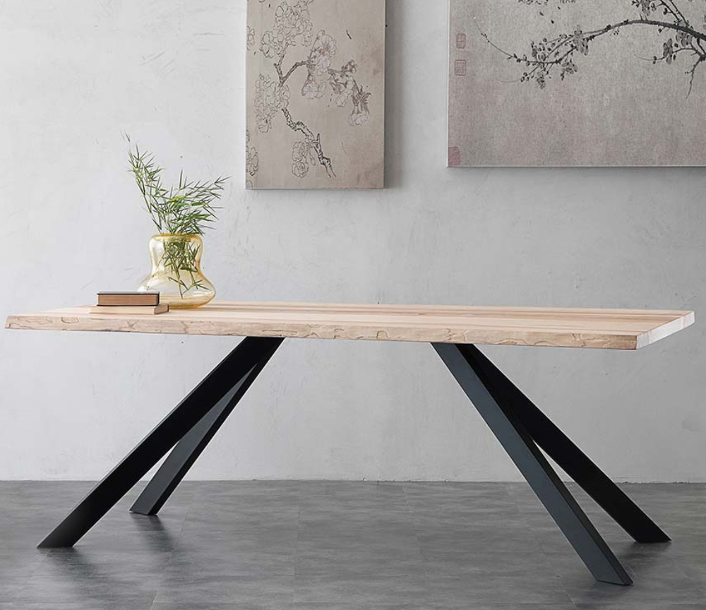 Table bois massif tronc de salle à manger pieds métal noir industrielle - Biola