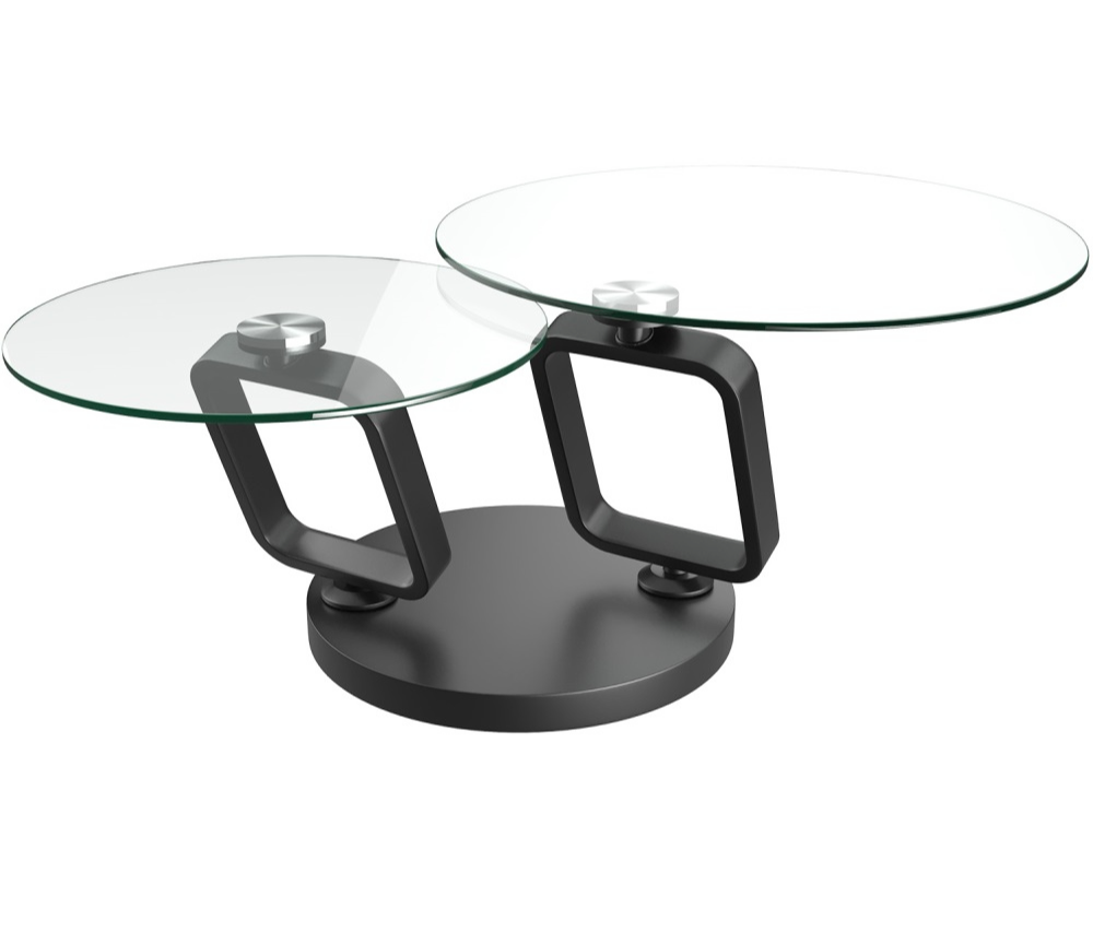 Table basse de salon en verre pivotante design ronde pieds noir - Adrien