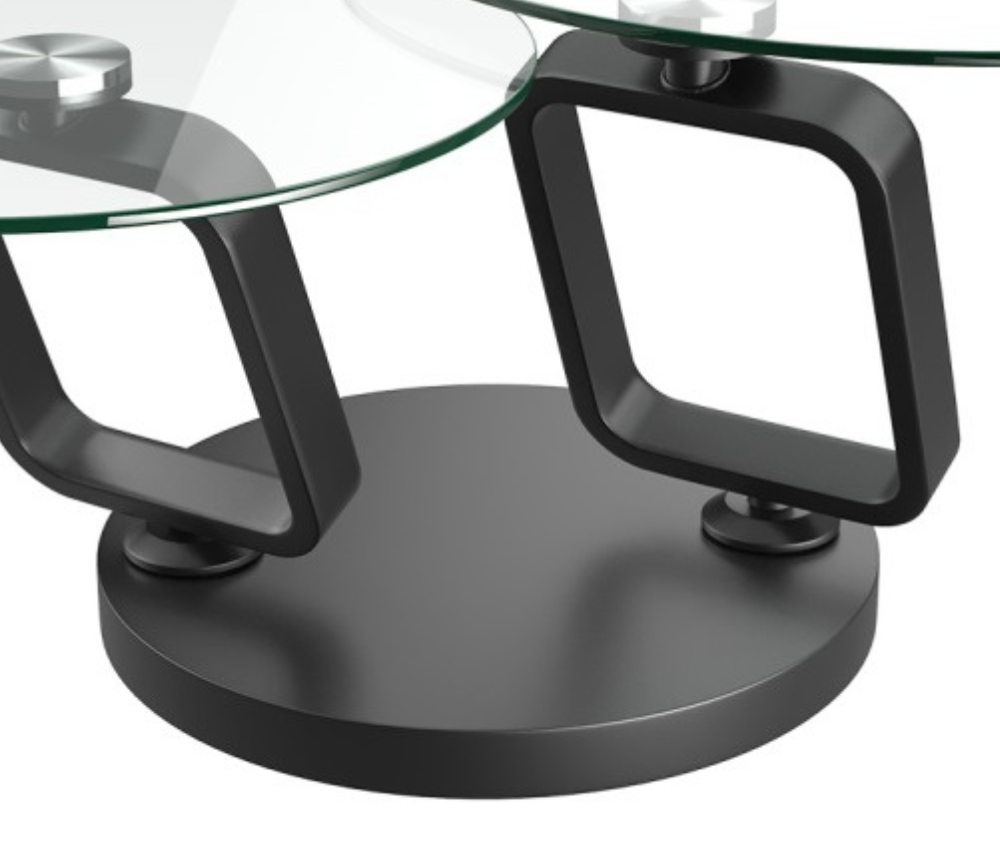 Table basse de salon en verre pivotante design ronde pieds noir - Adrien