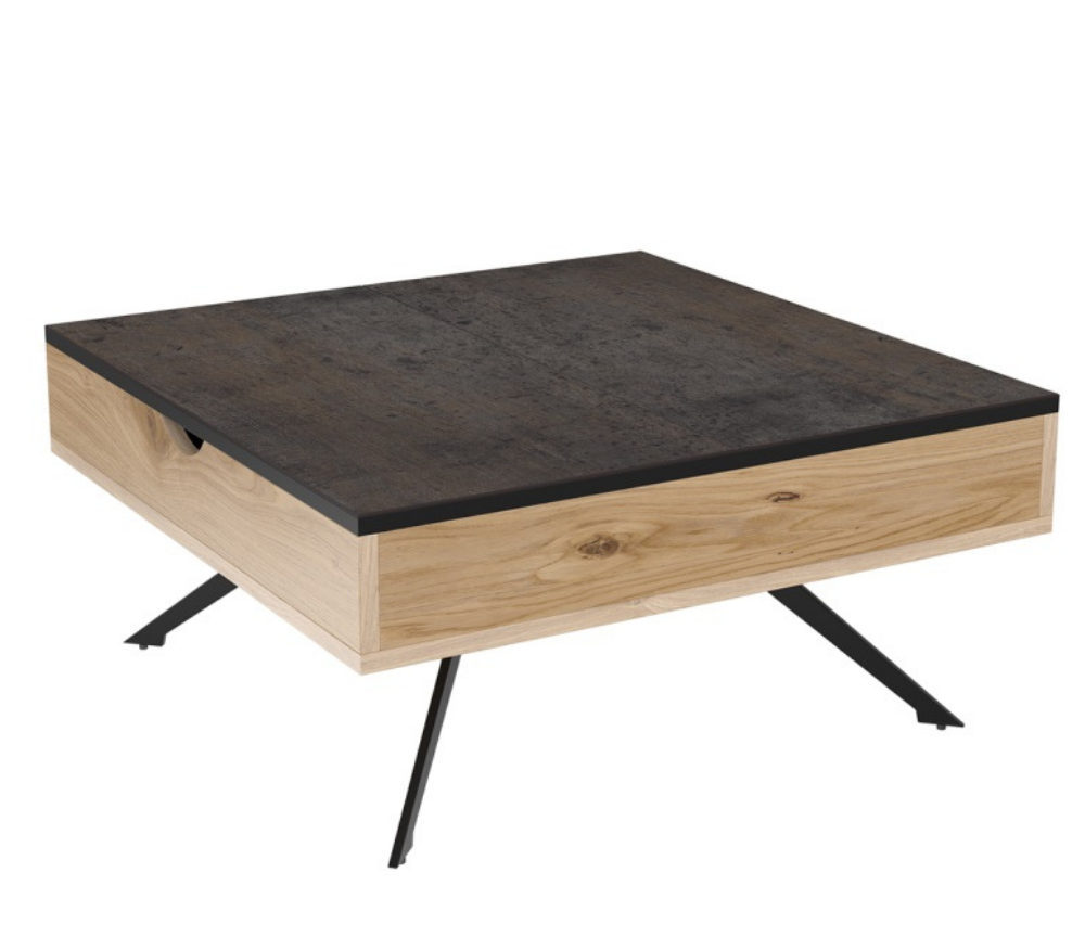 Table basse carré plateau relevable céramique et bois design - Kandy