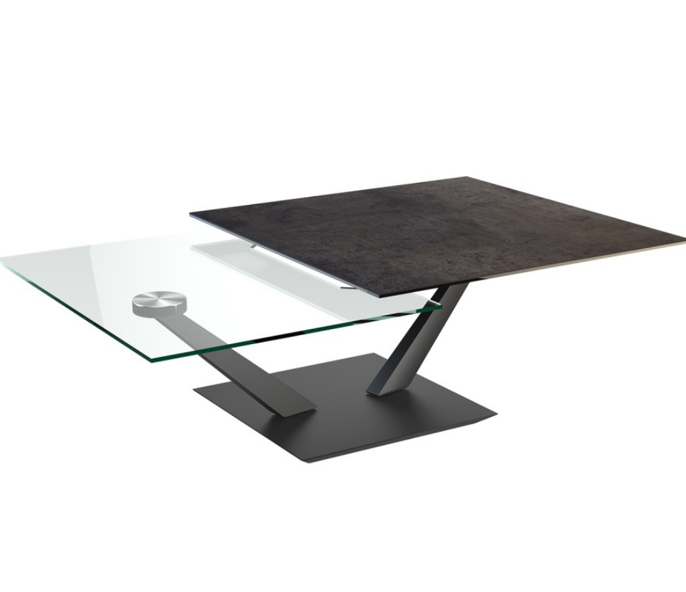 Table basse céramique et verre avec plateaux pivotant - Souffle d'intérieur