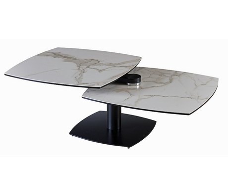 Table basse céramique marbre blanc design pivotante - Souffle d'intérieur