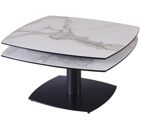 Table basse céramique marbre blanc design pivotante - Souffle d'intérieur