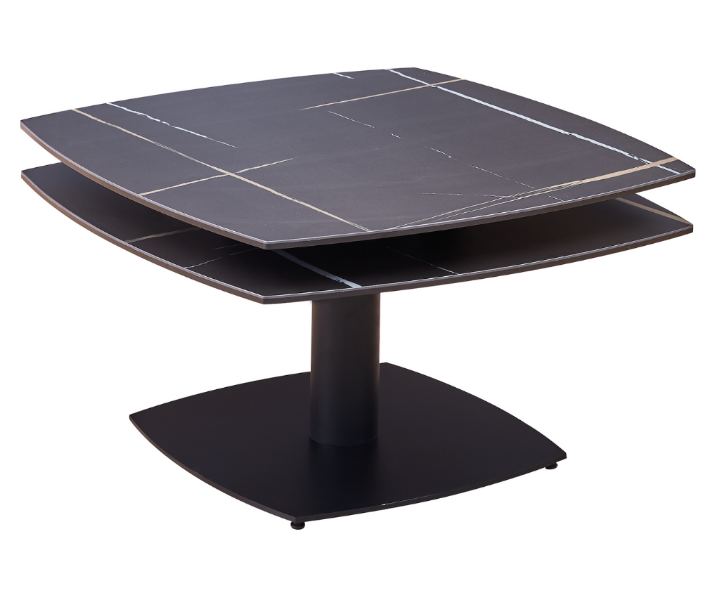 Table basse céramique grise design pivotante pieds métal 75x75cm (130cm ouverte)- Theresa