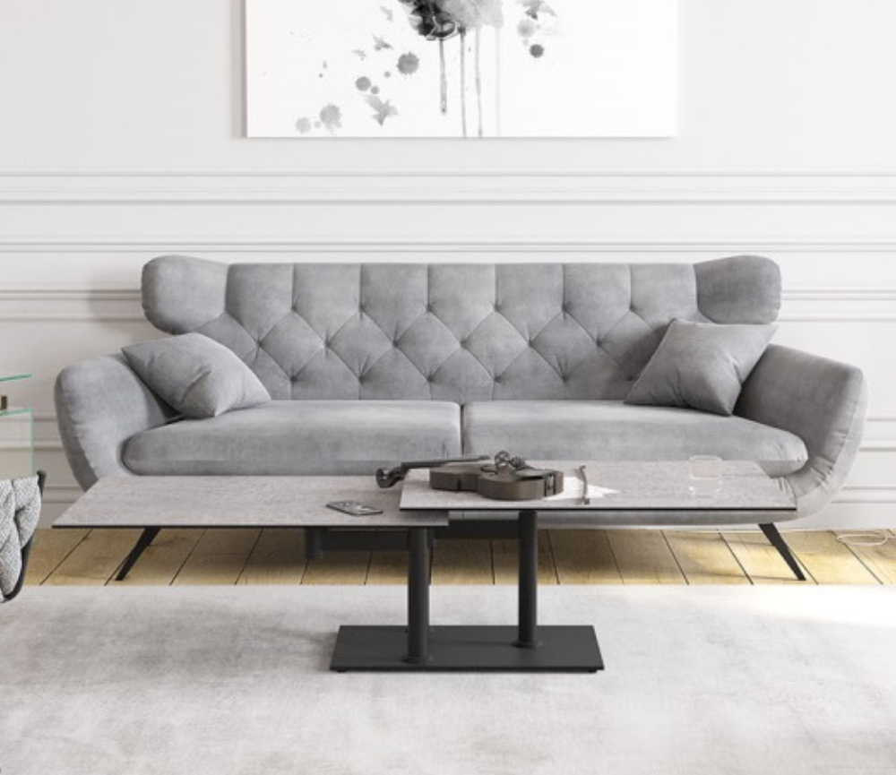 table de salon basse céramique pivotante silver moderne - Souffle d'intérieur