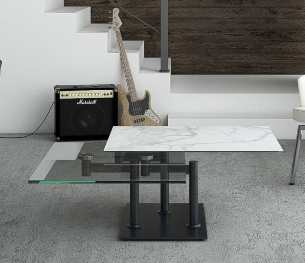  table basse de salon céramique verre rectangulaire pivotante - souffle d'interieur