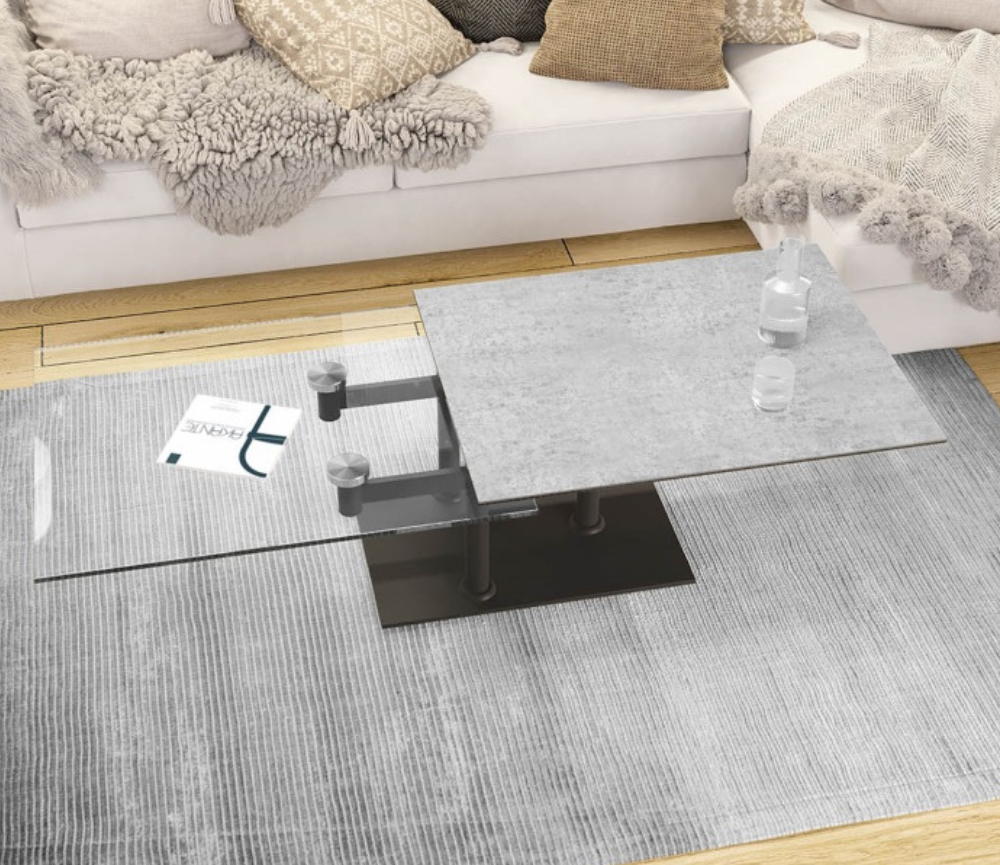 Table de salon basse verre céramique silver rectangulaire - Oprha