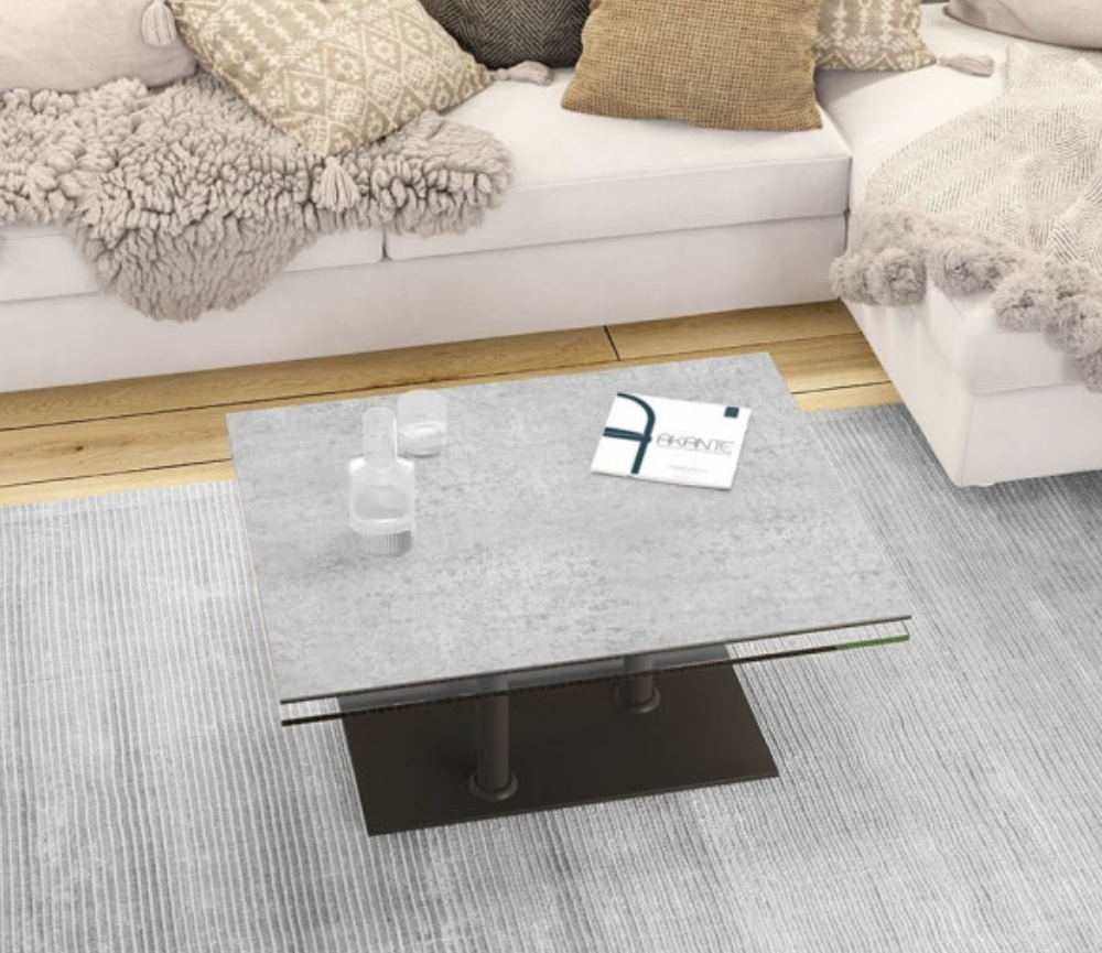 Table de salon basse verre céramique silver rectangulaire - Oprha
