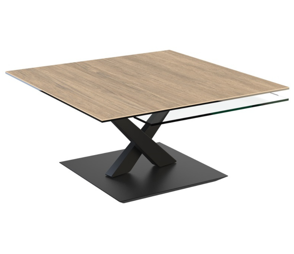 table basse de salon carré en ceramique bois clair - Souffle d'intérieur