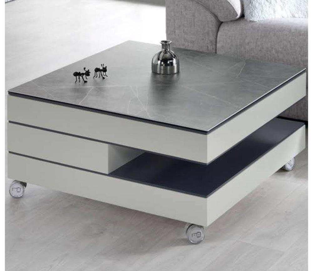 Table basse avec plateau relevable céramique carré design grise - Manuella