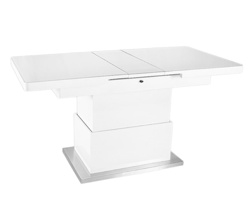 Table basse transformable en table haute verre blanc design