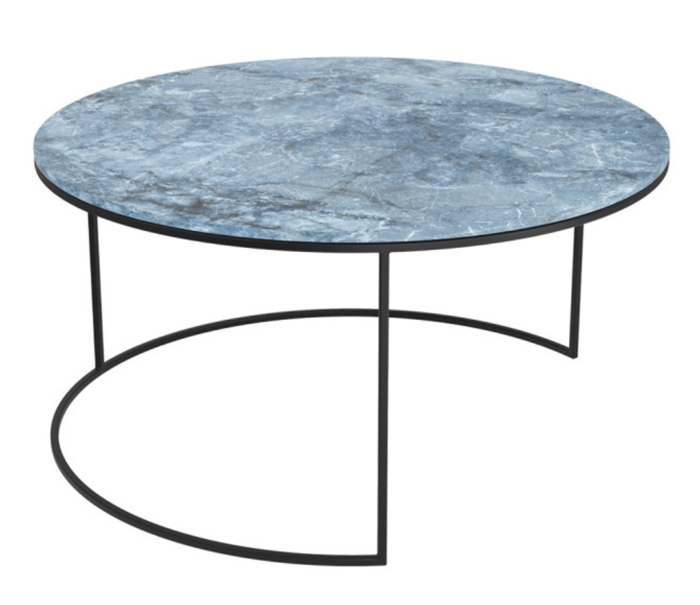 Table basse ronde en céramique design gigogne marbre onyx bleu - Vitaly
