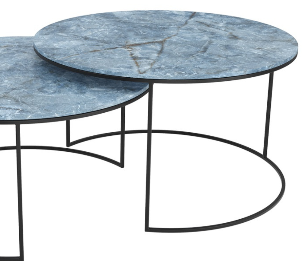 Table basse ronde en céramique design gigogne marbre onyx bleu - Vitaly