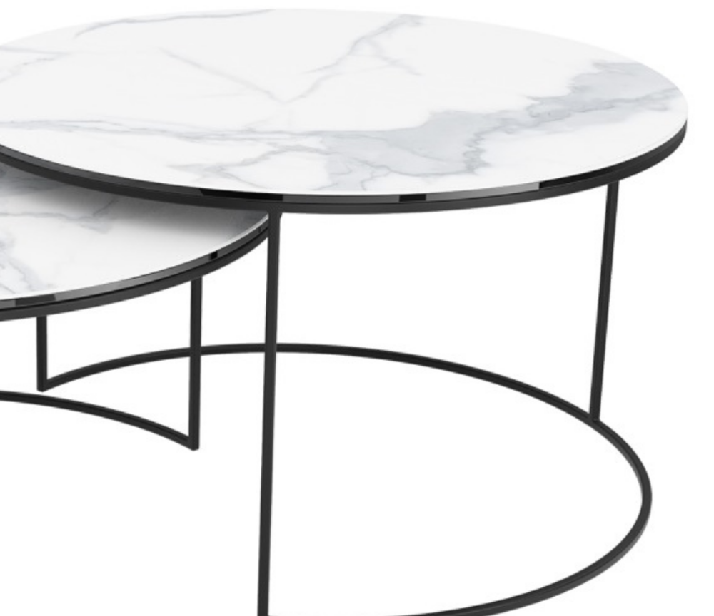 Table basse ronde céramique moderne gigogne marbre blanc - Vitaly