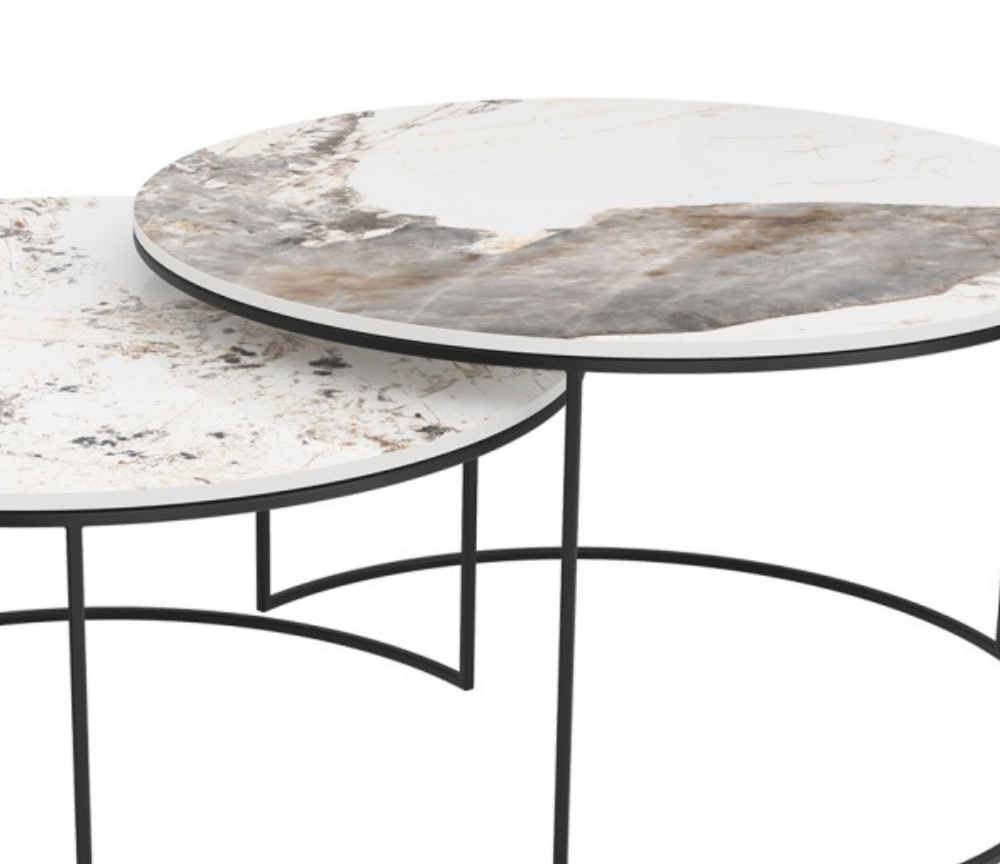 Table basse ronde en céramique design gigogne marbre calacatta - Vitaly