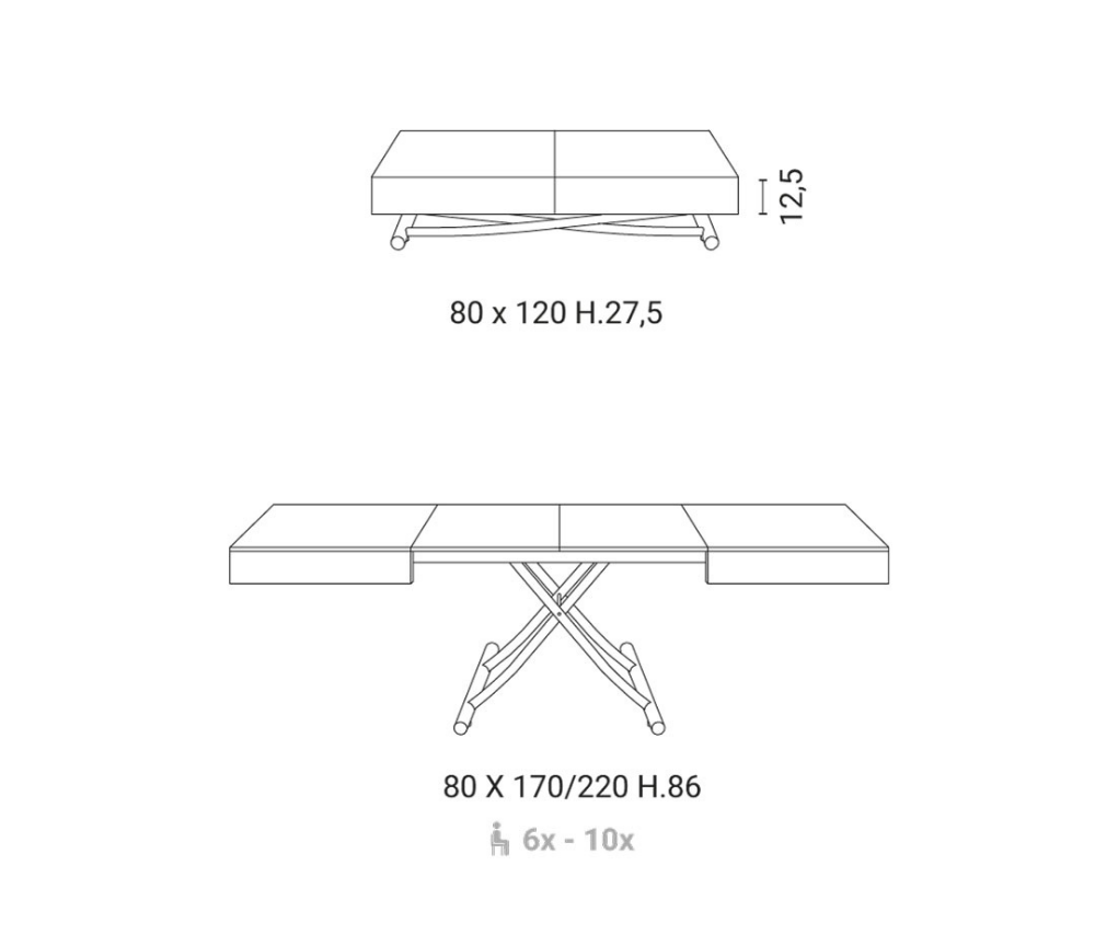 Table basse relevable transformable en table haute grise extensible - Steven