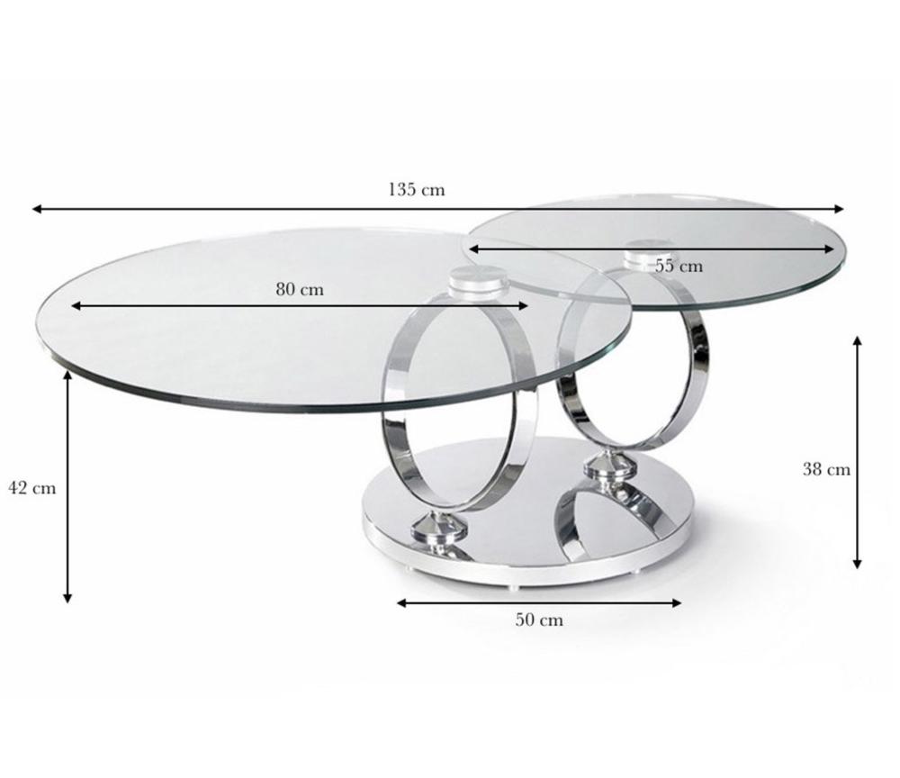 Dimension d'une Table basse ronde en verre design plateaux qui tourne pivotante - Souffle d'intérieur