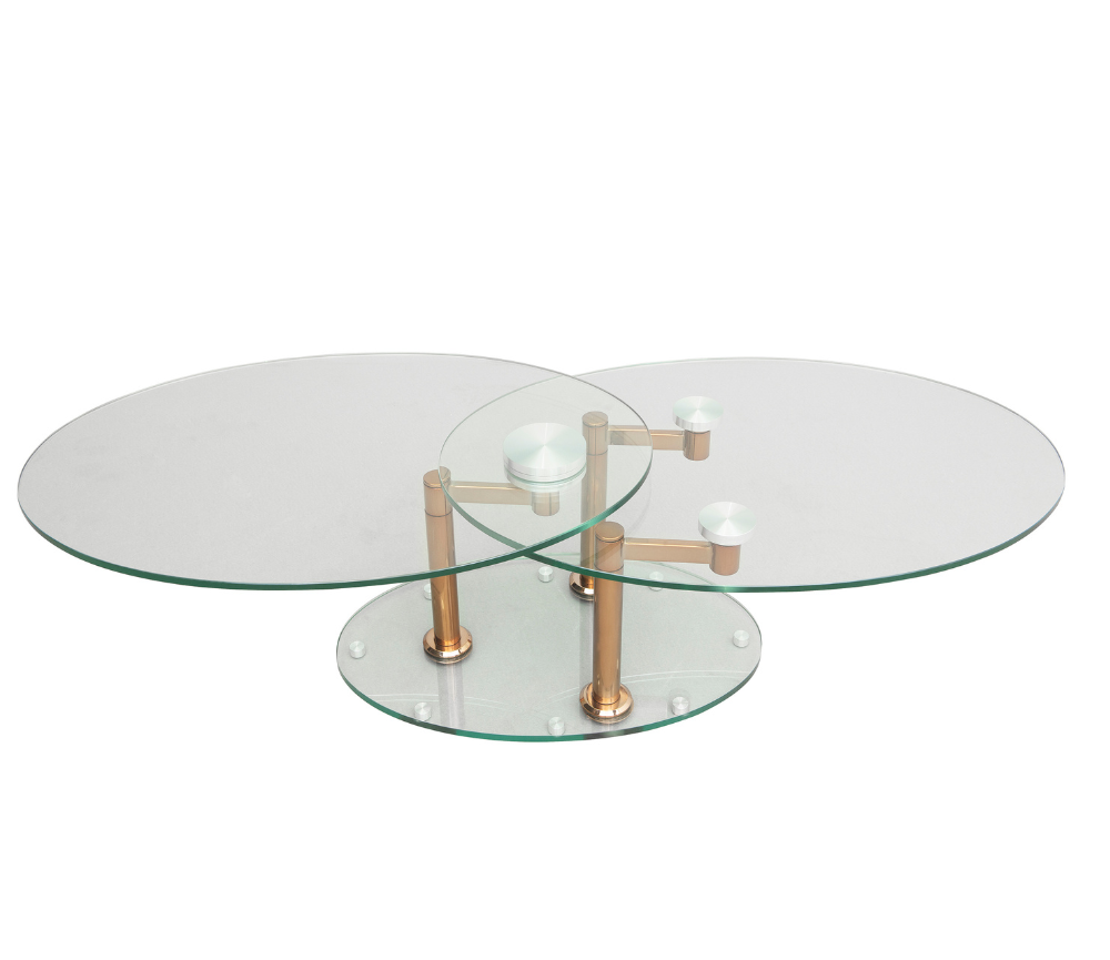 table basse en verre ovale pivotante avec 2 plateaux articulé - Souffle d'intérieur