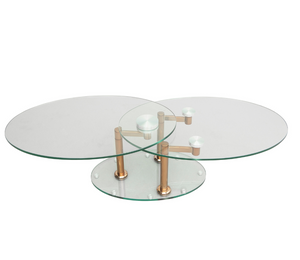 table basse en verre ovale pivotante avec 2 plateaux articulé - Souffle d'intérieur