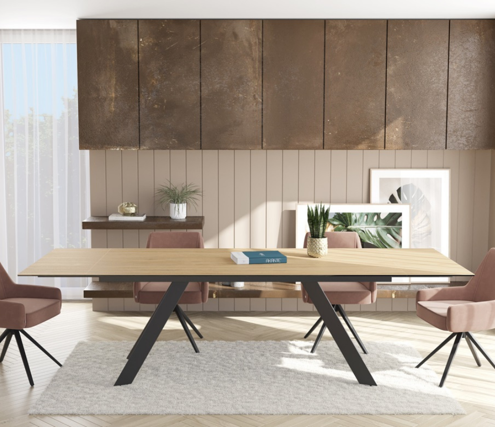Table céramique bois chêne clair extensible de salle à manger et de cuisine - SOUFFLE D’INTÉRIEUR